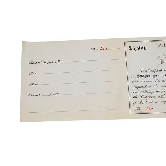 St. Louis, Alton and Terre Haute Rail Road Co NY $5,500 Bond Railroad Bonds 228 - Picture 3 of 6